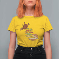 Funny Burger Ingredients Flying Into Bun T Shirt For Women Fast Food Lover Gift