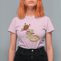 Funny Burger Ingredients Flying Into Bun T Shirt For Women Fast Food Lover Gift