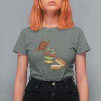 Funny Burger Ingredients Flying Into Bun T Shirt For Women Fast Food Lover Gift
