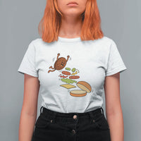 Funny Burger Ingredients Flying Into Bun T Shirt For Women Fast Food Lover Gift