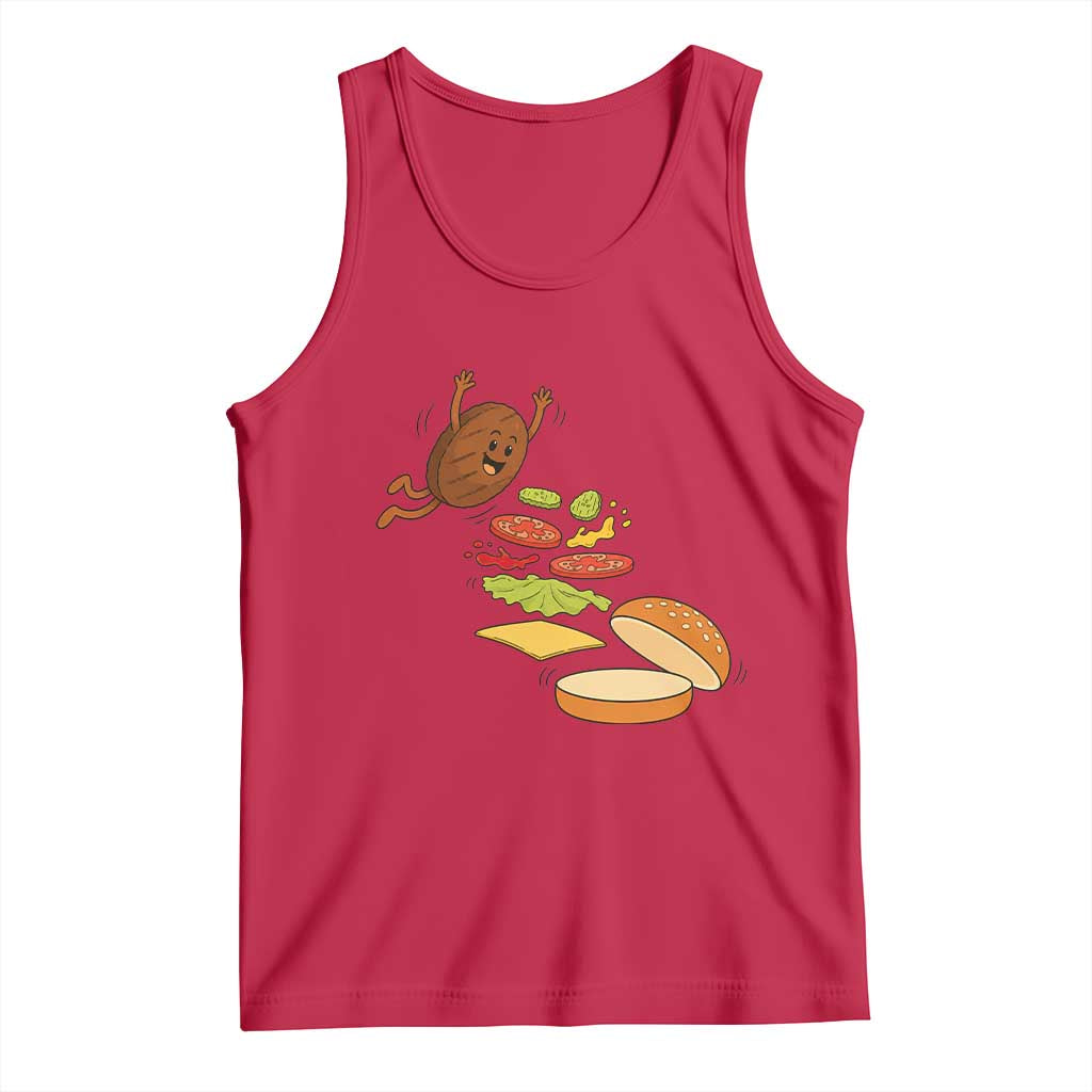 Funny Burger Ingredients Flying Into Bun Tank Top Fast Food Lover Gift