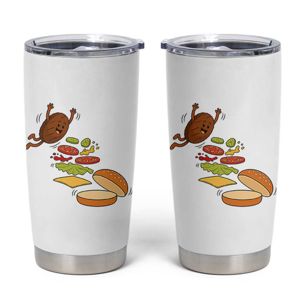 Funny Burger Ingredients Flying Into Bun Tumbler Cup Fast Food Lover Gift