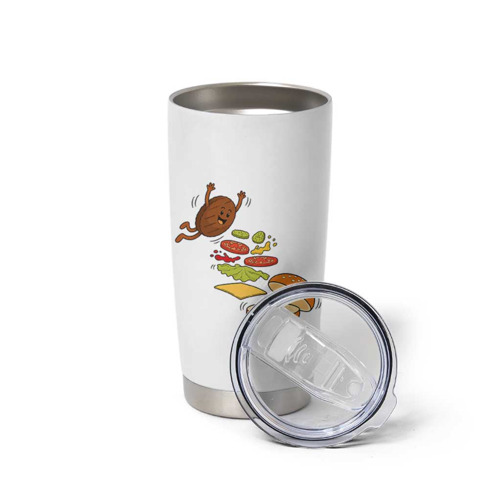Funny Burger Ingredients Flying Into Bun Tumbler Cup Fast Food Lover Gift