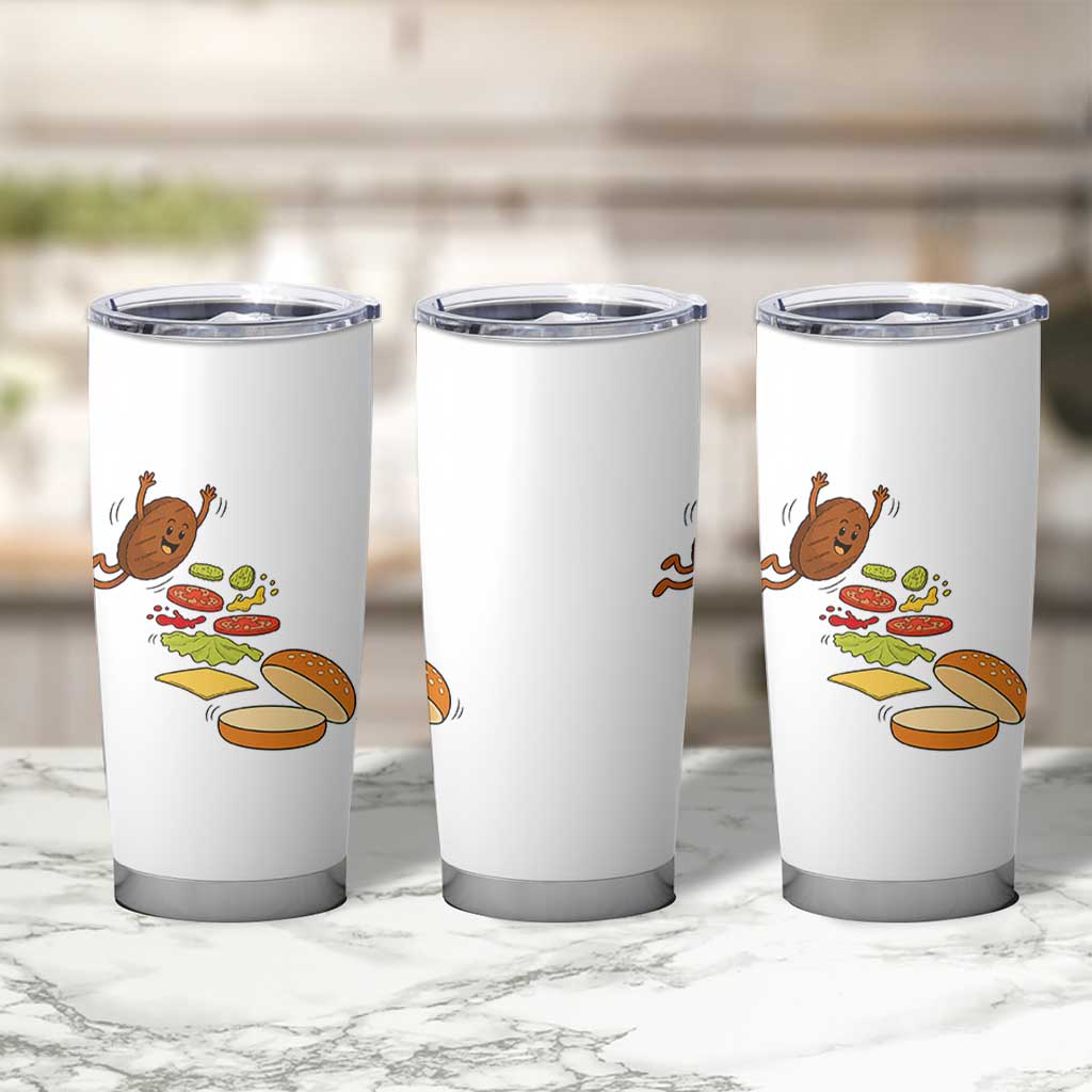Funny Burger Ingredients Flying Into Bun Tumbler Cup Fast Food Lover Gift