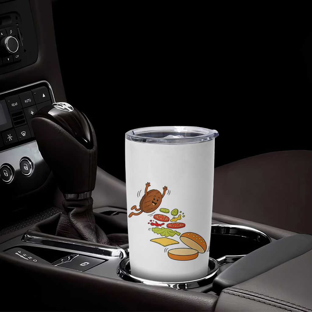 Funny Burger Ingredients Flying Into Bun Tumbler Cup Fast Food Lover Gift