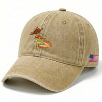 Funny Burger Ingredients Flying Into Bun Washed Cotton Baseball Cap Fast Food Lover Gift