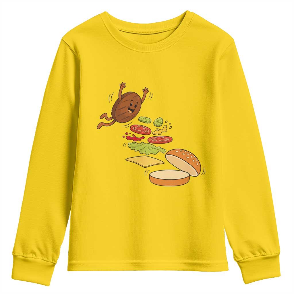 Funny Burger Ingredients Flying Into Bun Youth Sweatshirt Fast Food Lover Gift