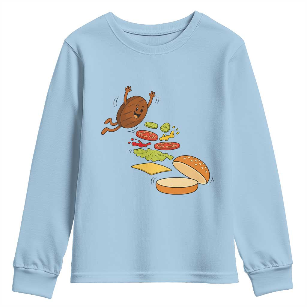 Funny Burger Ingredients Flying Into Bun Youth Sweatshirt Fast Food Lover Gift