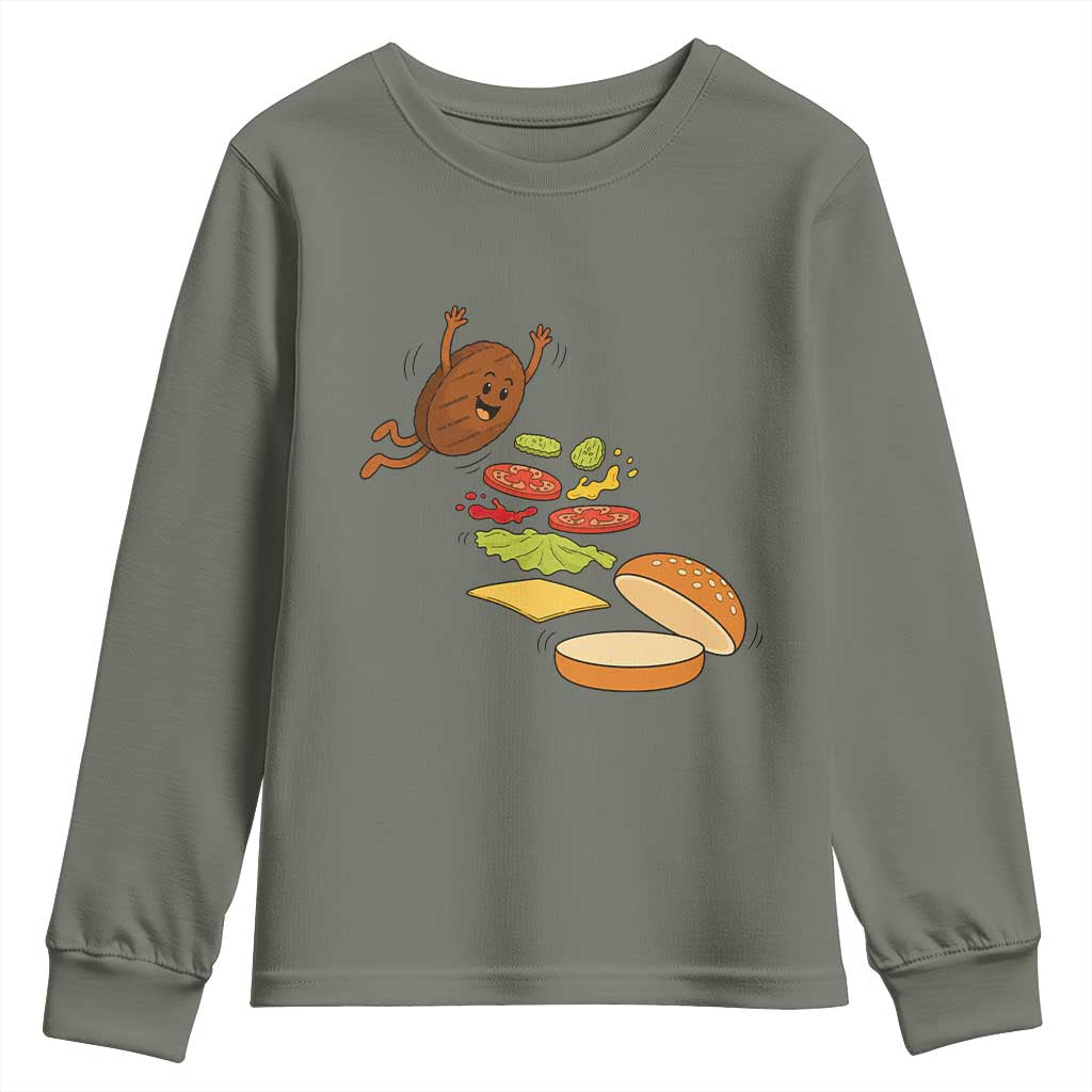Funny Burger Ingredients Flying Into Bun Youth Sweatshirt Fast Food Lover Gift