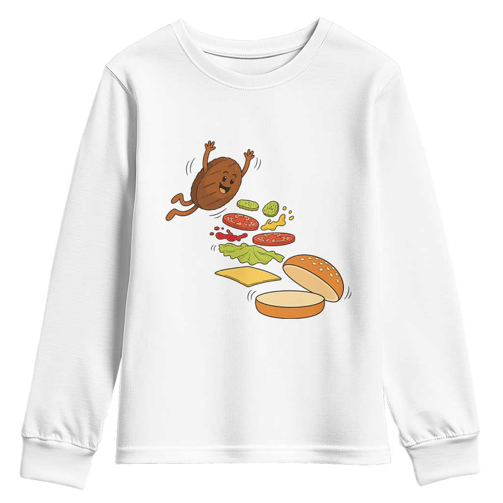 Funny Burger Ingredients Flying Into Bun Youth Sweatshirt Fast Food Lover Gift
