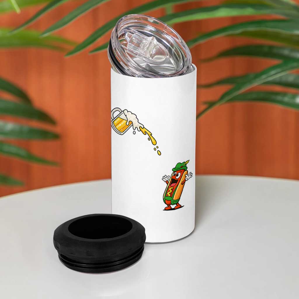 Funny Sausage Waiting For Beer 4 in 1 Can Cooler Tumbler Oktoberfest Gift
