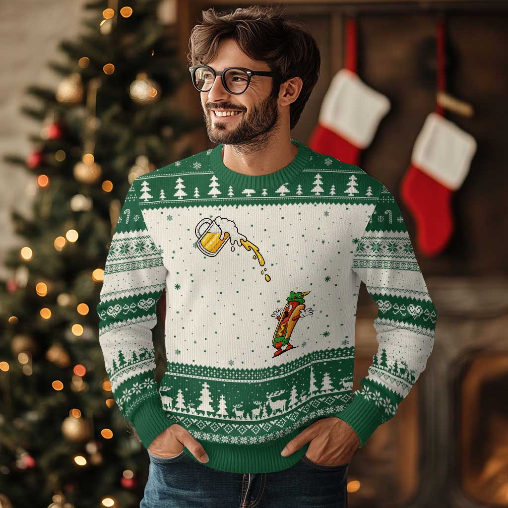 Funny Sausage Waiting For Beer Ugly Christmas Sweater Oktoberfest Gift