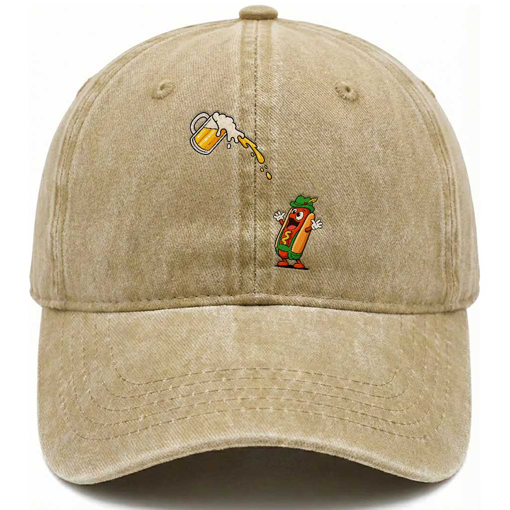 Funny Sausage Waiting For Beer Washed Cotton Baseball Cap Oktoberfest Gift