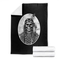 Vintage Gothic Skull Warrior Throw Blanket Native American Feather Chief