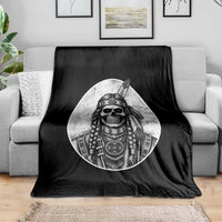 Vintage Gothic Skull Warrior Throw Blanket Native American Feather Chief