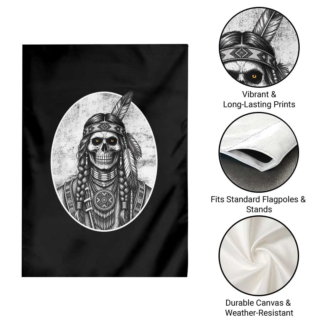 Vintage Gothic Skull Warrior Garden Flag Native American Feather Chief