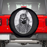 Vintage Gothic Skull Warrior Spare Tire Cover Native American Feather Chief
