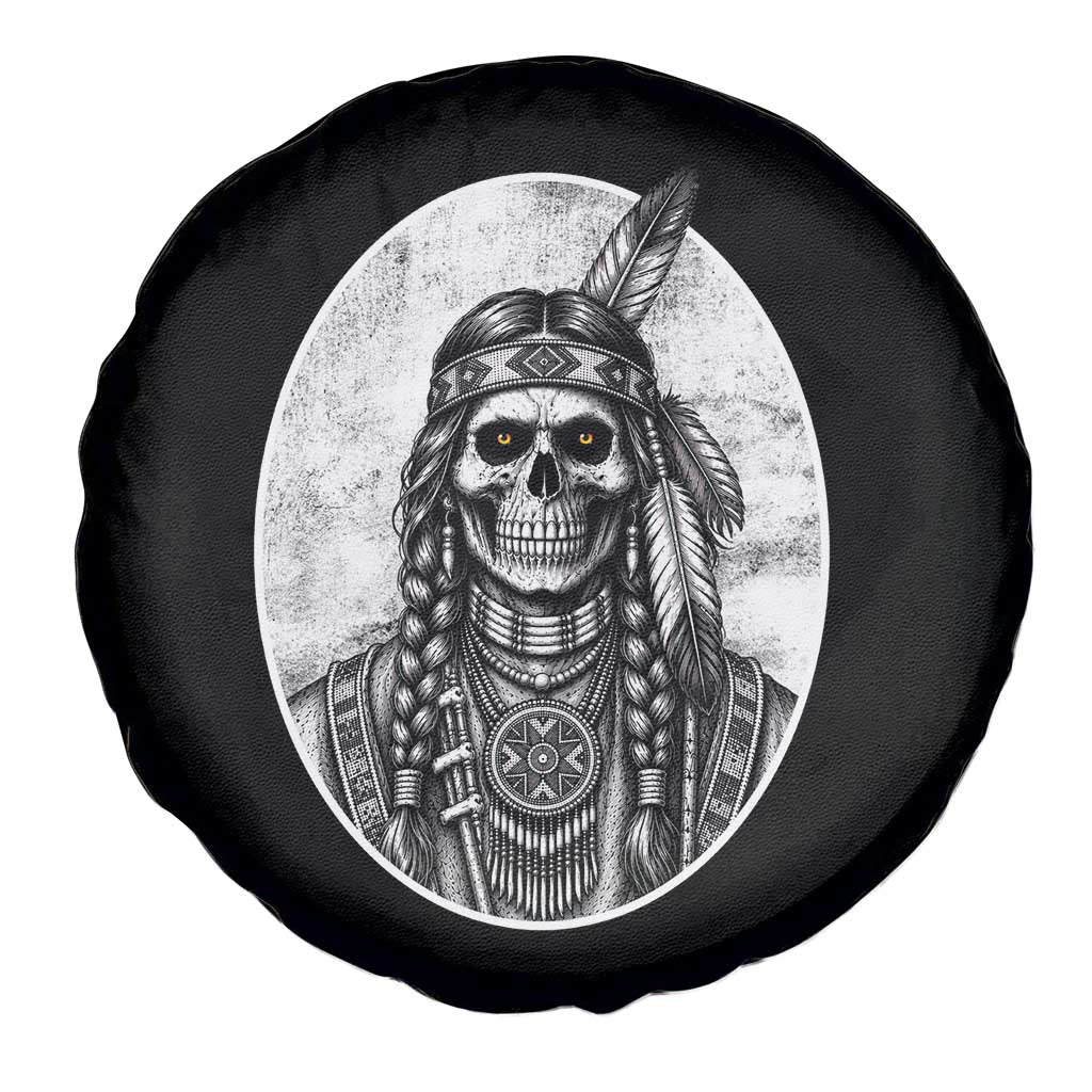 Vintage Gothic Skull Warrior Spare Tire Cover Native American Feather Chief