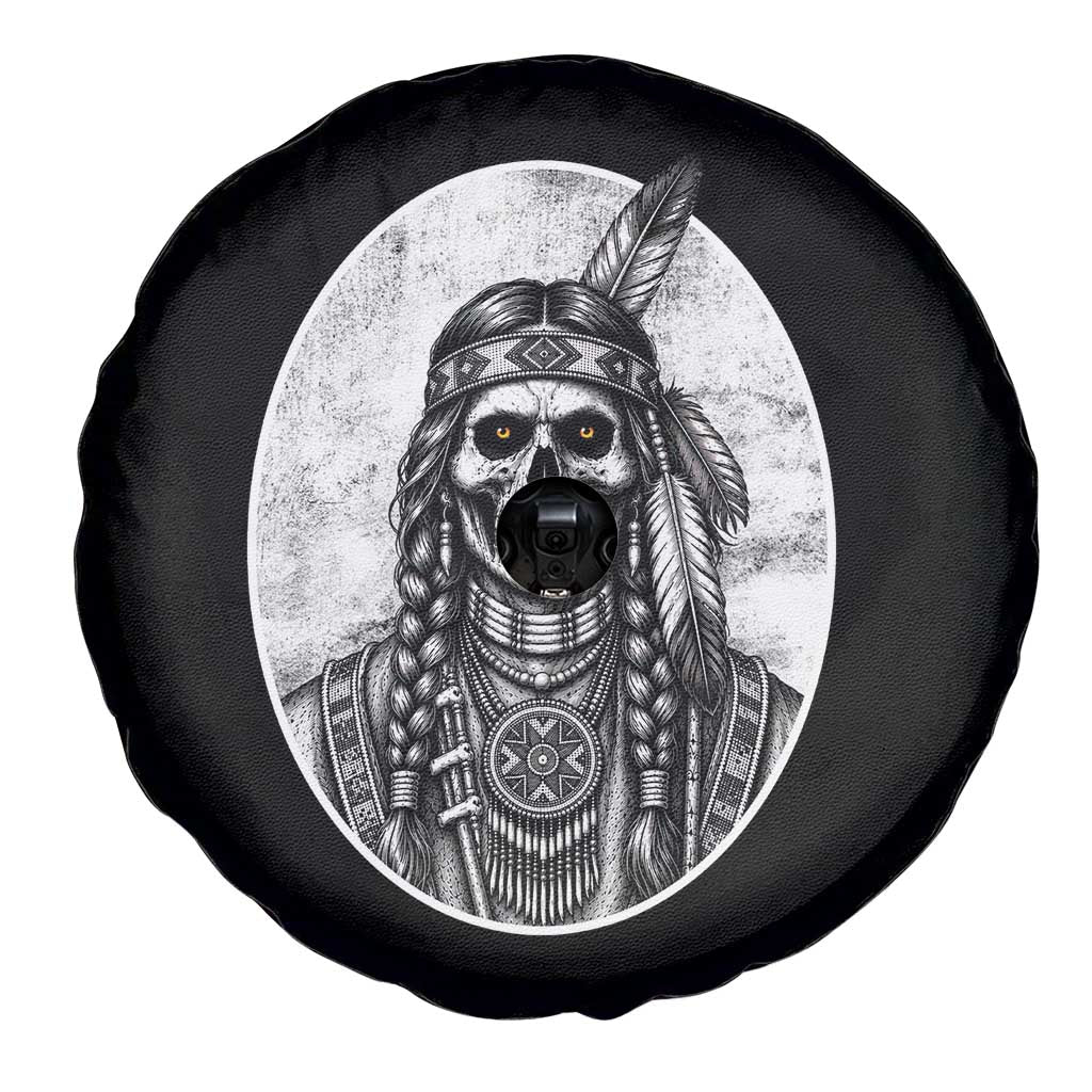 Vintage Gothic Skull Warrior Spare Tire Cover Native American Feather Chief