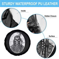 Vintage Gothic Skull Warrior Spare Tire Cover Native American Feather Chief