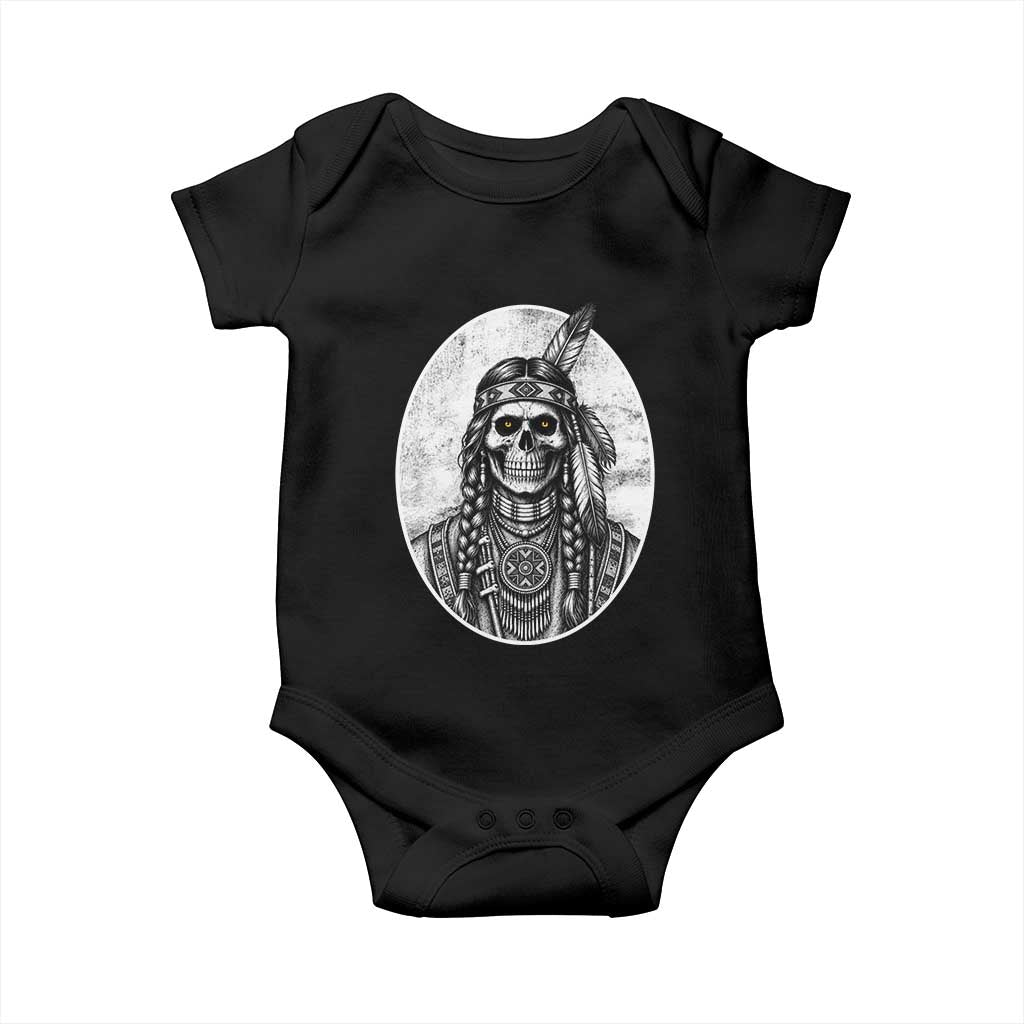 Vintage Gothic Skull Warrior Baby Onesie Native American Feather Chief