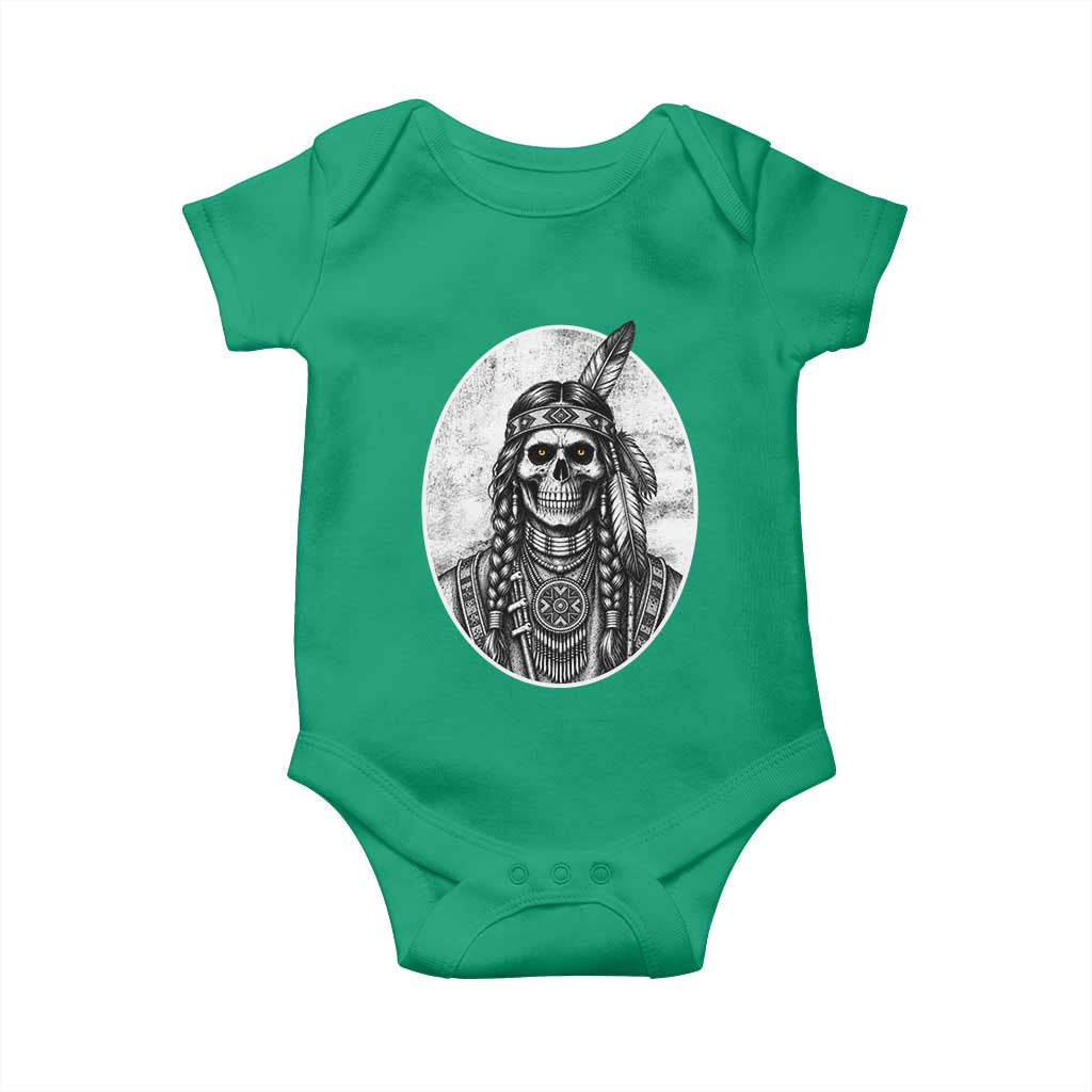 Vintage Gothic Skull Warrior Baby Onesie Native American Feather Chief