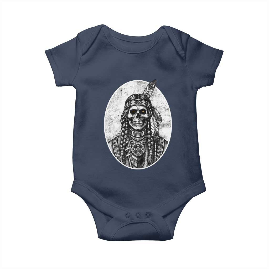 Vintage Gothic Skull Warrior Baby Onesie Native American Feather Chief