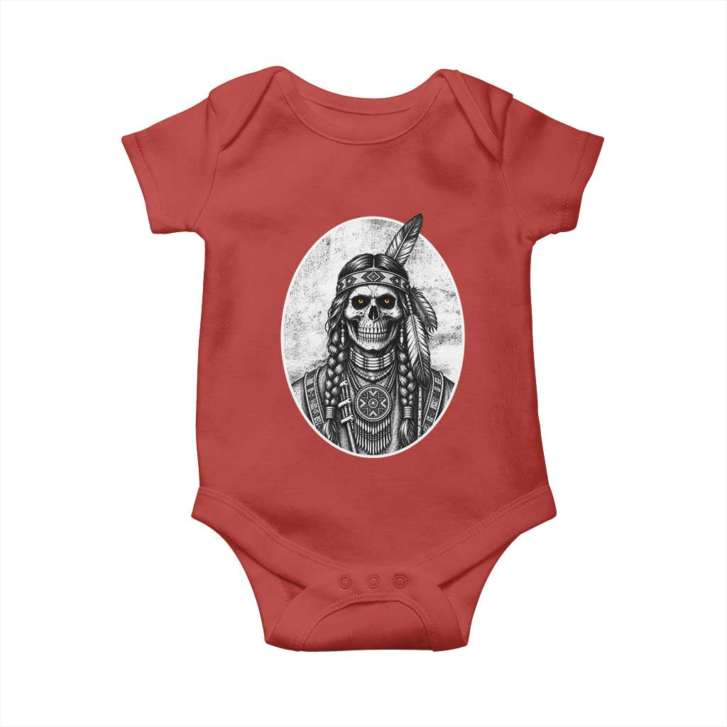 Vintage Gothic Skull Warrior Baby Onesie Native American Feather Chief