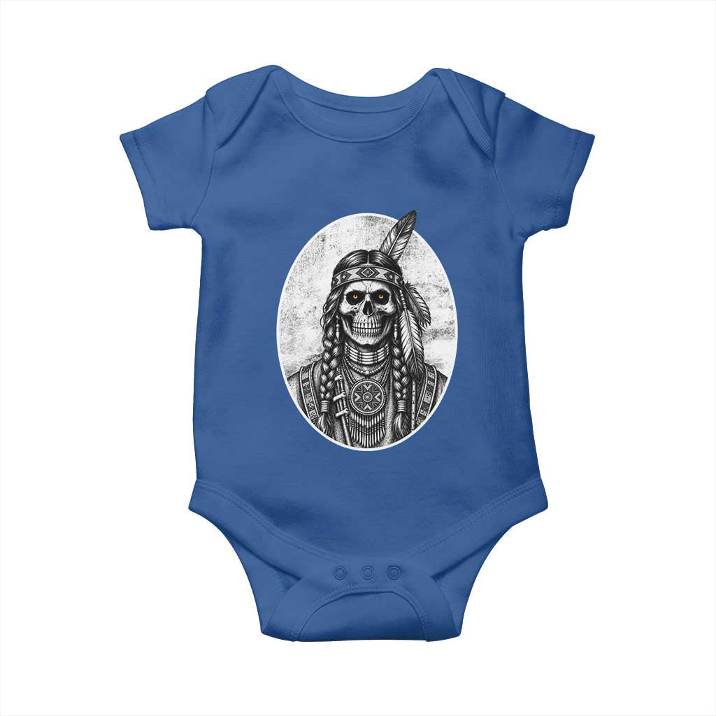 Vintage Gothic Skull Warrior Baby Onesie Native American Feather Chief
