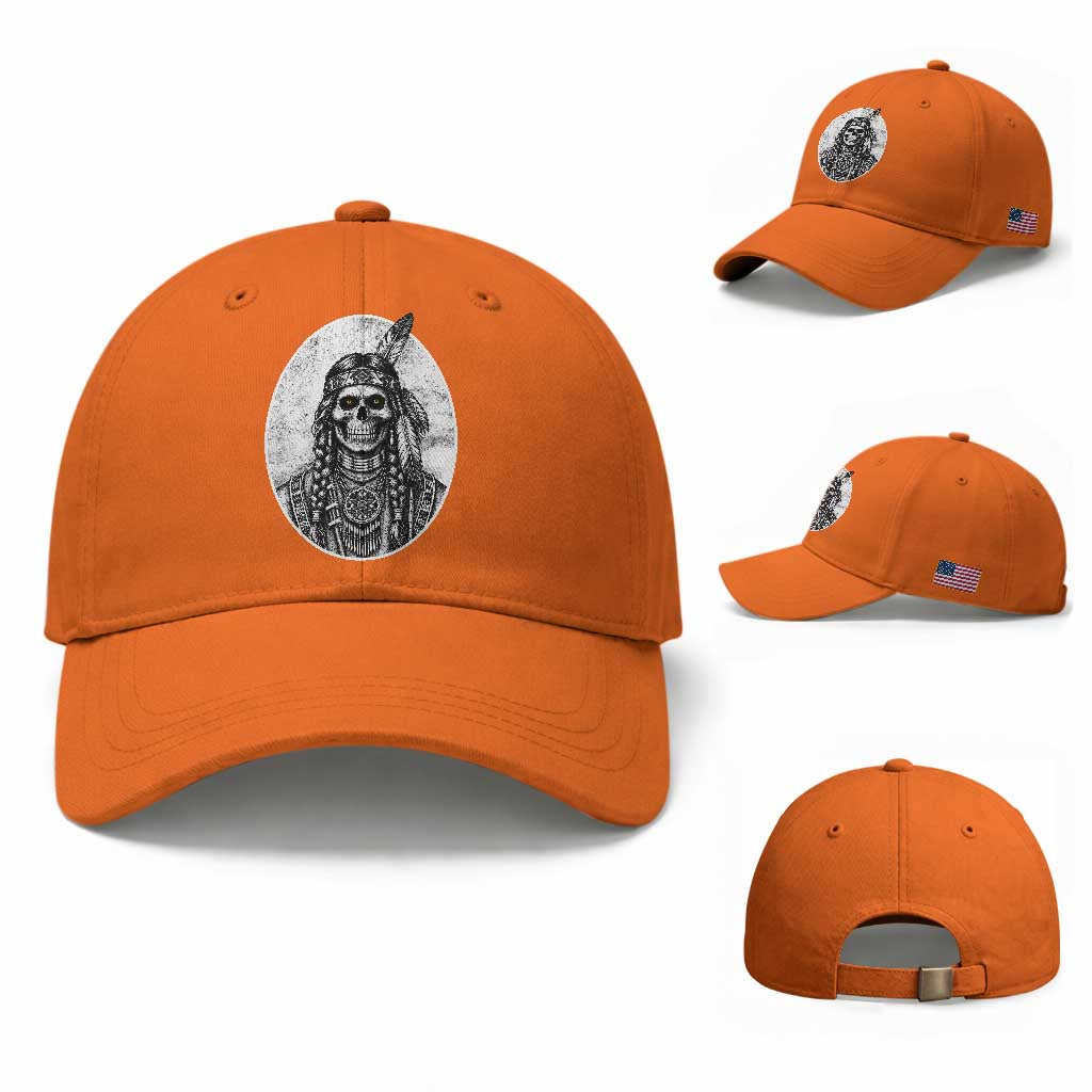 Vintage Gothic Skull Warrior Baseball Cap Native American Feather Chief