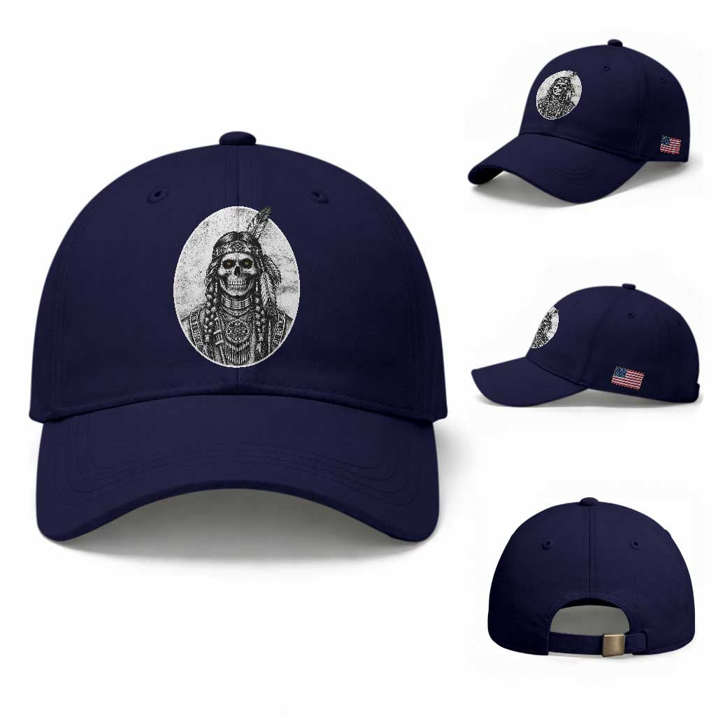 Vintage Gothic Skull Warrior Baseball Cap Native American Feather Chief