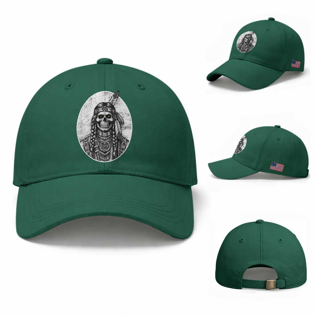 Vintage Gothic Skull Warrior Baseball Cap Native American Feather Chief