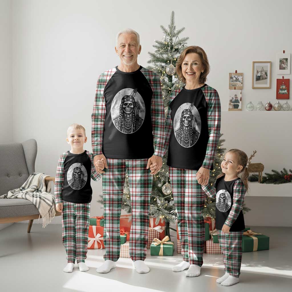 Vintage Gothic Skull Warrior Plaid Pajama Set Native American Feather Chief