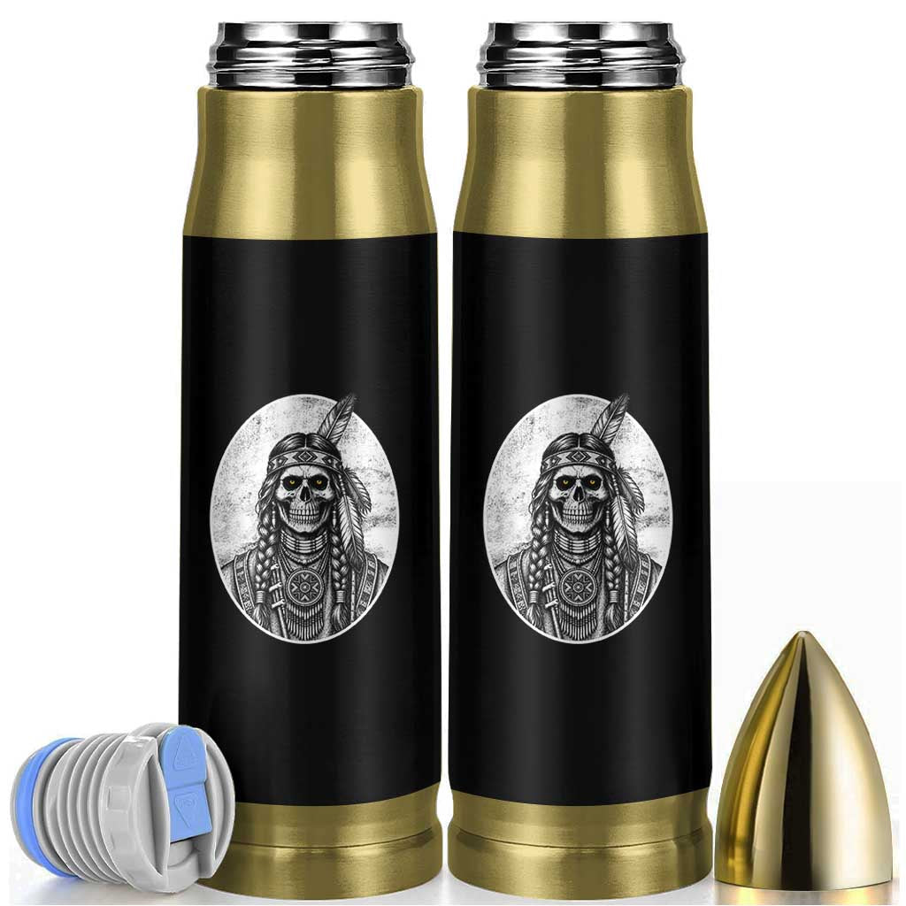 Vintage Gothic Skull Warrior Bullet Tumbler Native American Feather Chief