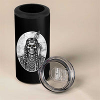 Vintage Gothic Skull Warrior 4 in 1 Can Cooler Tumbler Native American Feather Chief
