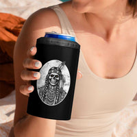 Vintage Gothic Skull Warrior 4 in 1 Can Cooler Tumbler Native American Feather Chief