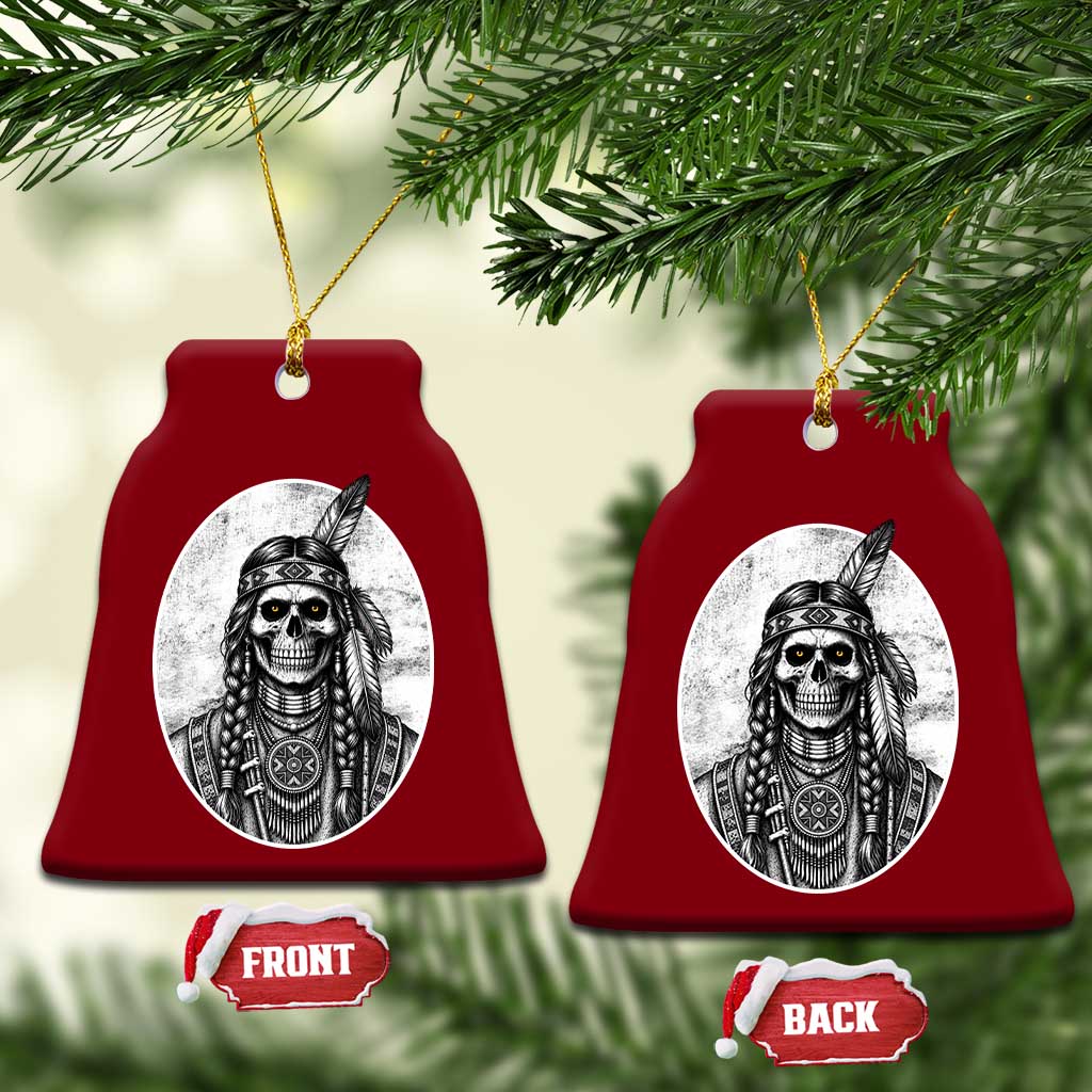 Vintage Gothic Skull Warrior Ceramic Ornament Native American Feather Chief