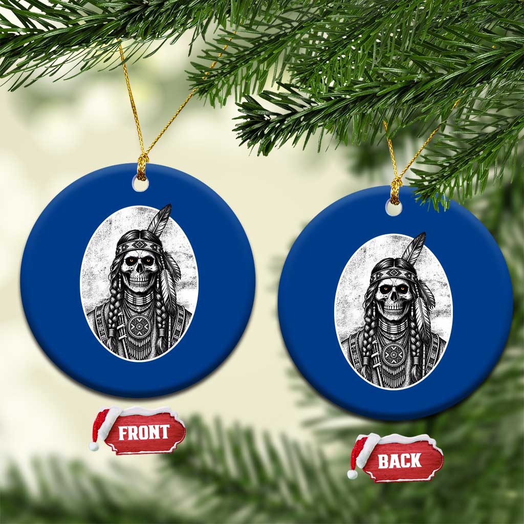 Vintage Gothic Skull Warrior Ceramic Ornament Native American Feather Chief