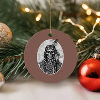 Vintage Gothic Skull Warrior Ceramic Ornament Native American Feather Chief