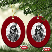 Vintage Gothic Skull Warrior Ceramic Ornament Native American Feather Chief