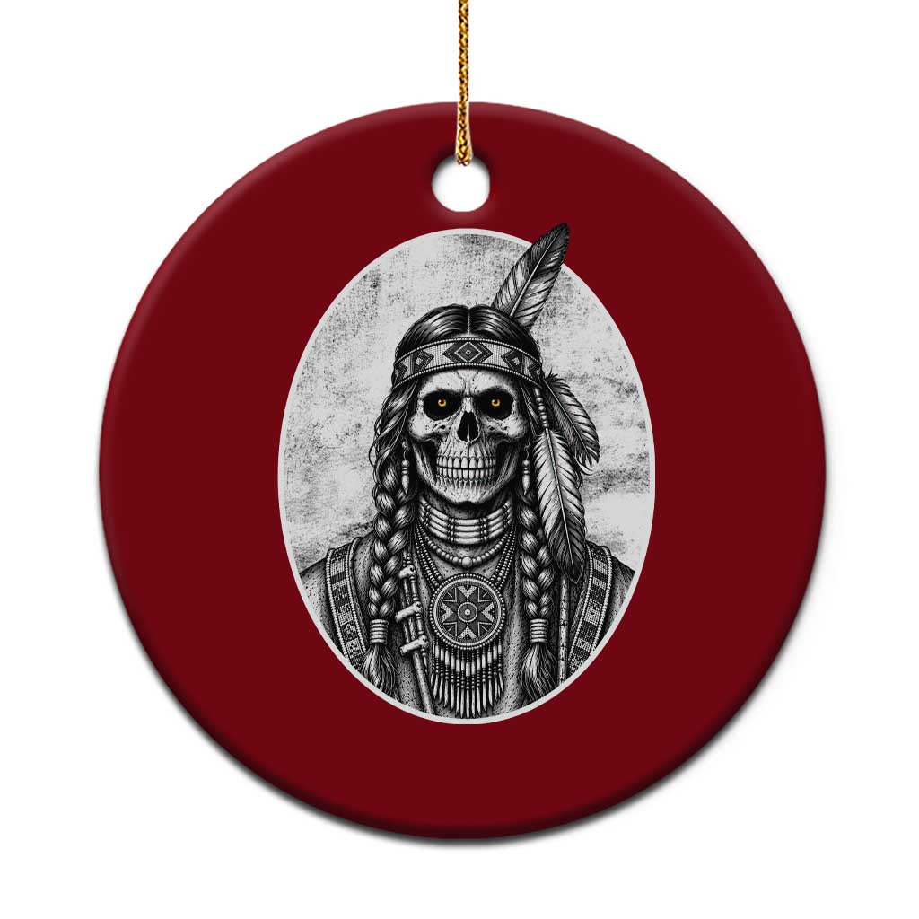 Vintage Gothic Skull Warrior Ceramic Ornament Native American Feather Chief