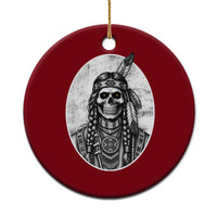 Vintage Gothic Skull Warrior Ceramic Ornament Native American Feather Chief