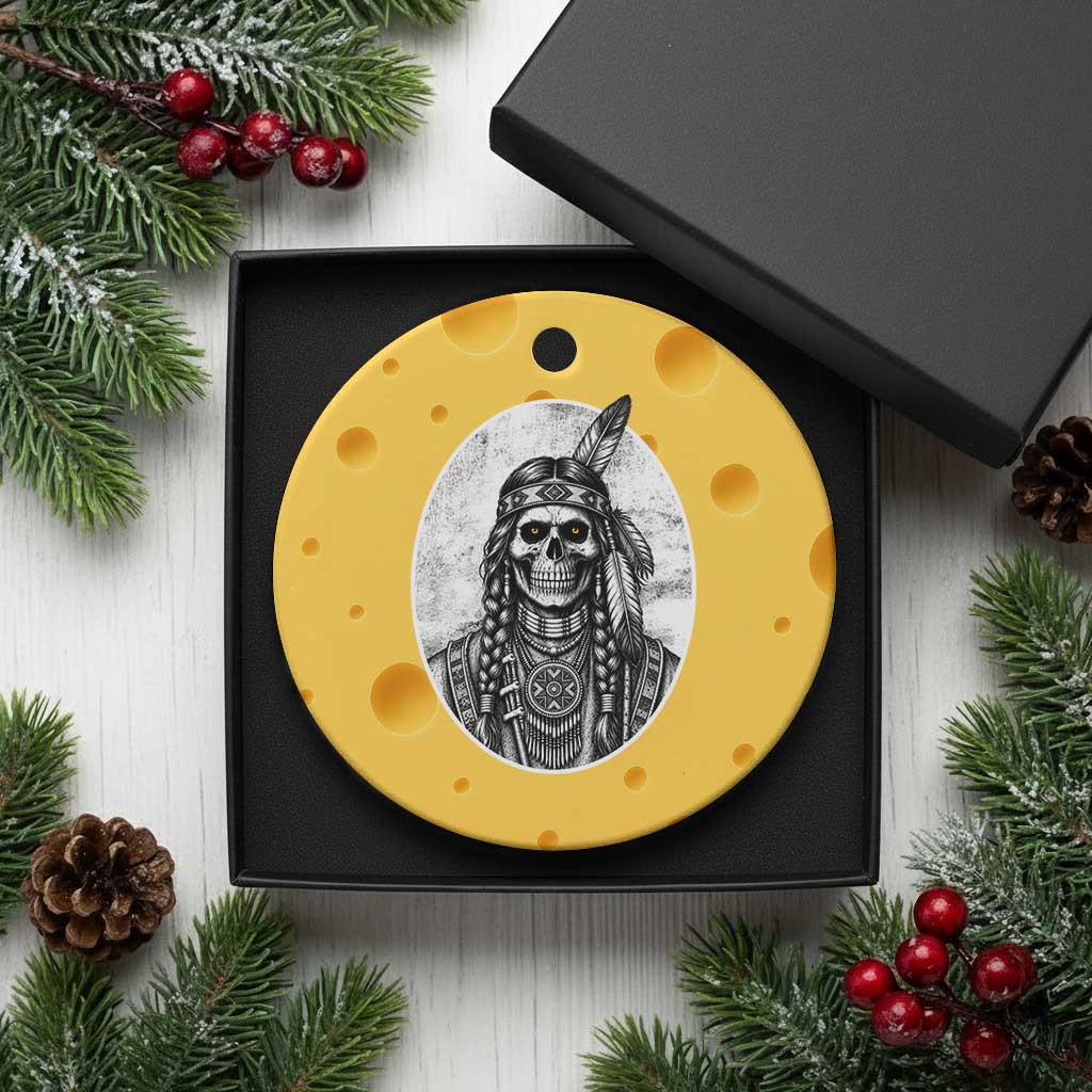 Vintage Gothic Skull Warrior Ceramic Ornament Native American Feather Chief