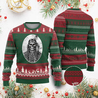 Vintage Gothic Skull Warrior Ugly Christmas Sweater Native American Feather Chief