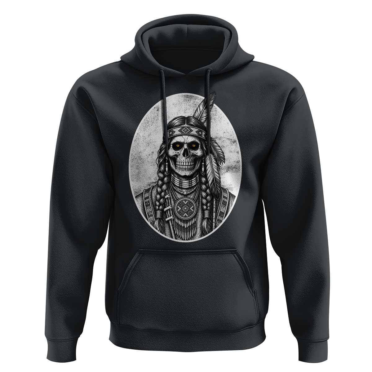 Vintage Gothic Skull Warrior Hoodie Native American Feather Chief