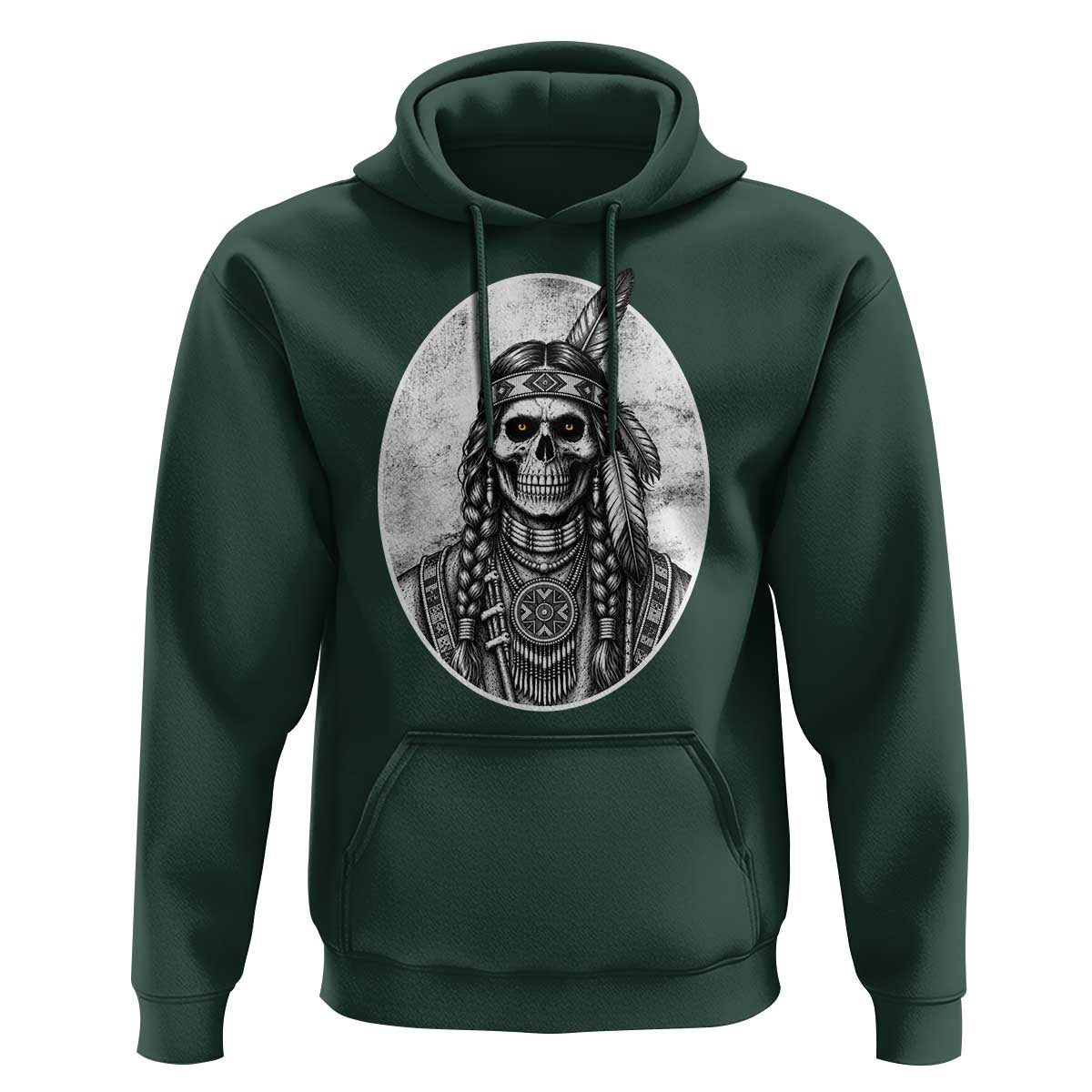 Vintage Gothic Skull Warrior Hoodie Native American Feather Chief