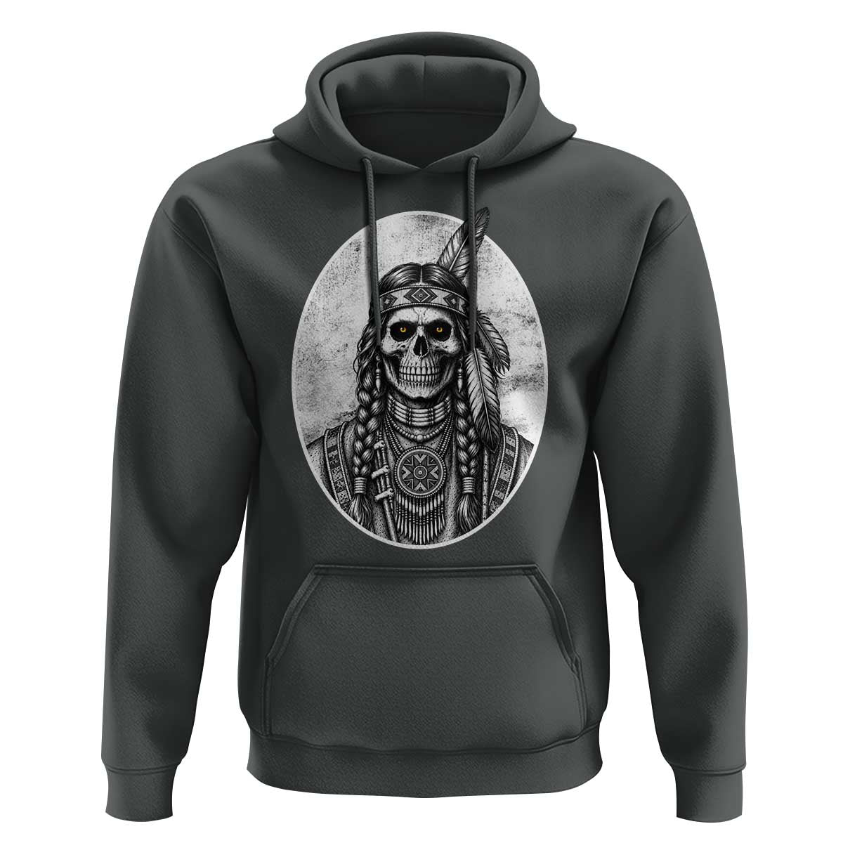 Vintage Gothic Skull Warrior Hoodie Native American Feather Chief