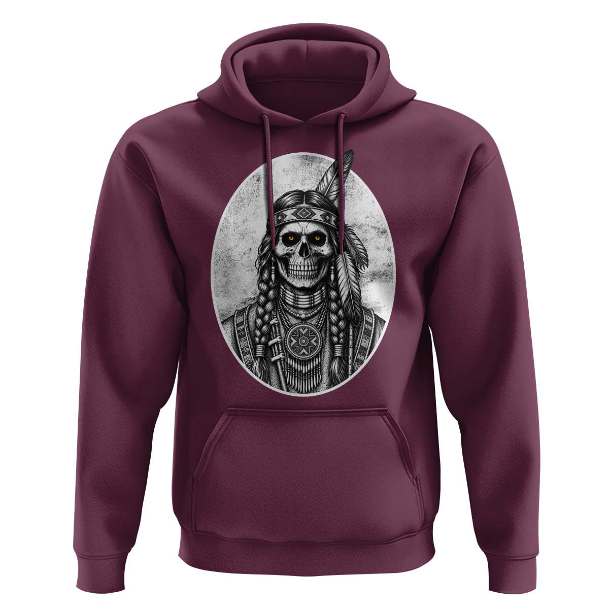 Vintage Gothic Skull Warrior Hoodie Native American Feather Chief