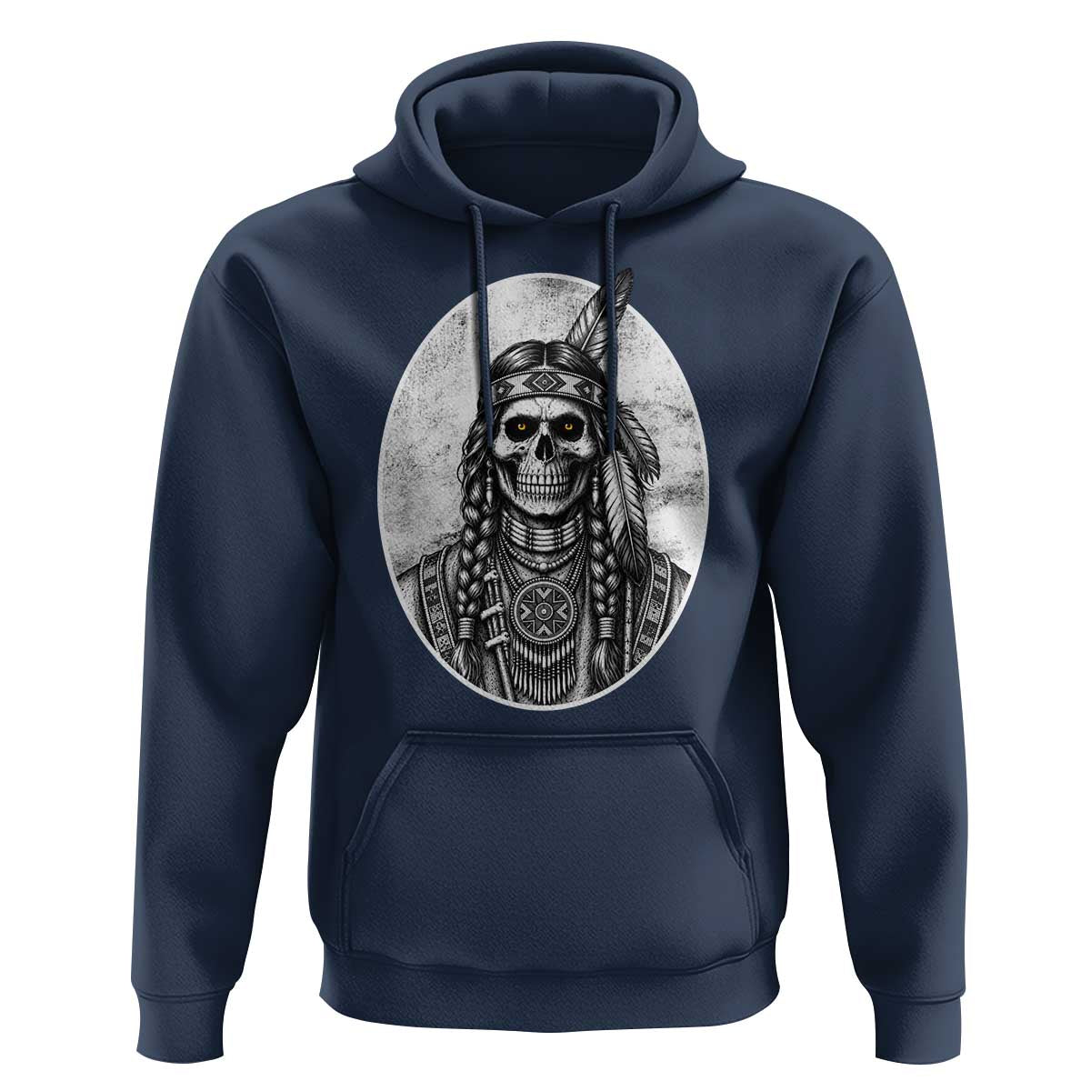 Vintage Gothic Skull Warrior Hoodie Native American Feather Chief
