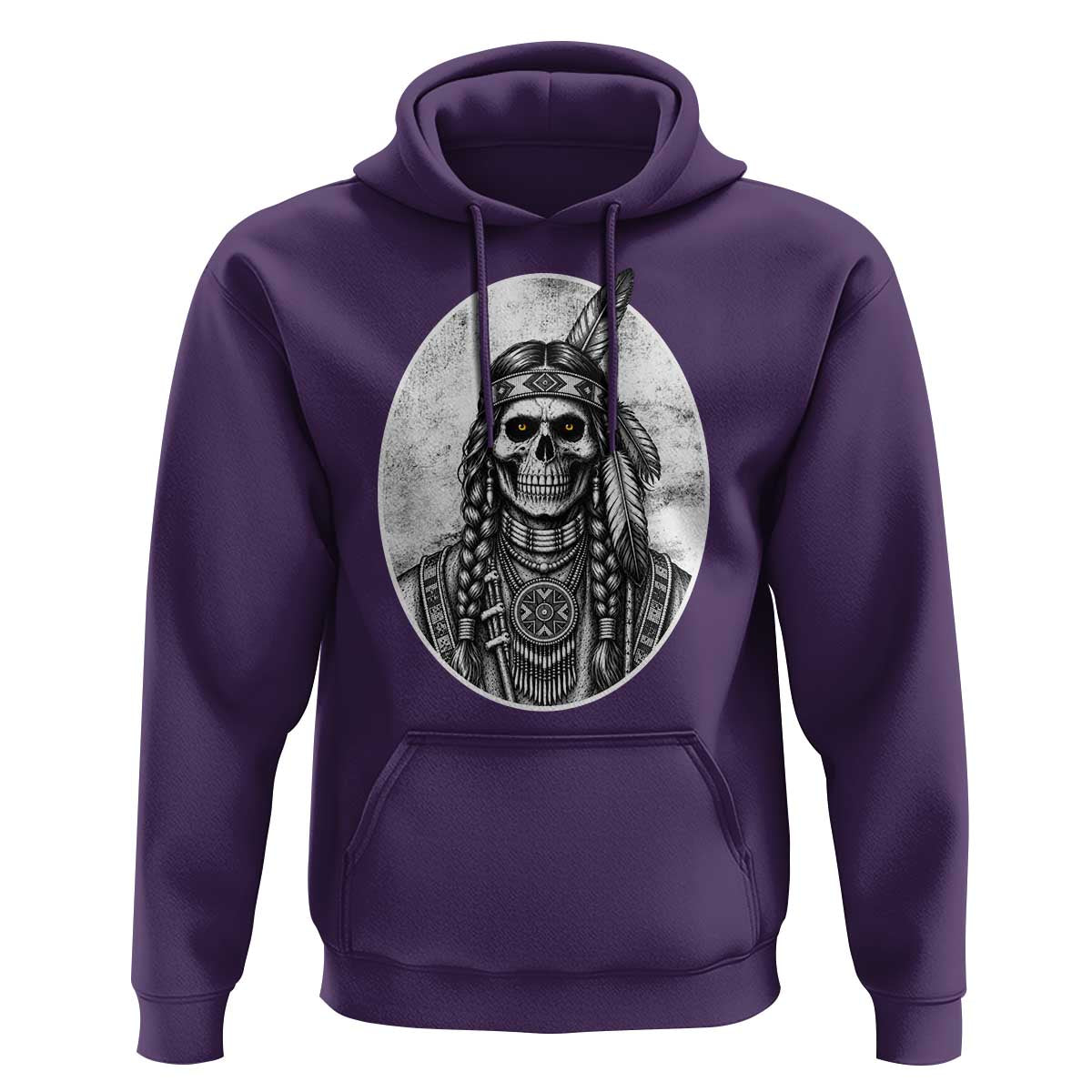 Vintage Gothic Skull Warrior Hoodie Native American Feather Chief